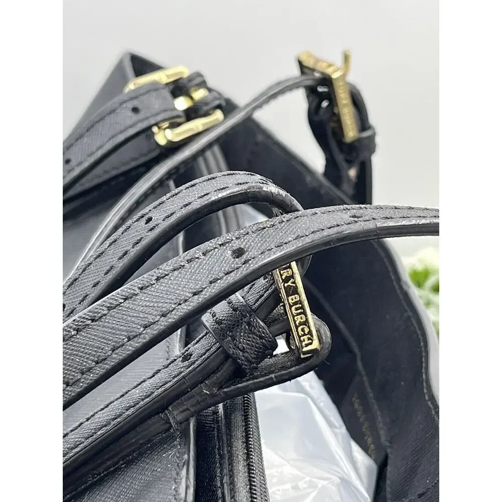 Tory Burch York Buckle Black Saffiano Leather Gold Tone Hardware Bucket Tote Bag